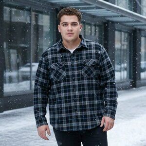 New Freedom Foundry Lined Long Sleeve Button-Up Shirt Gray/Black/Blue XXL(ID55)